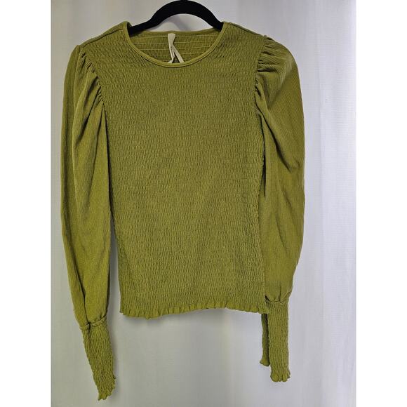 Anthropologie smocked puff sleeve leaf green Top size Small - Picture 5 of 10